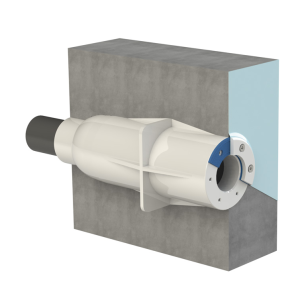 Spectravision wanddoorvoer voor baden met wanden in beton of steen, voor liner en mozaiek baden voorbeeld