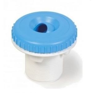Witte wanddoorvoer met adria blauwe nozzle voorkant