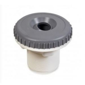 Witte wanddoorvoer met donkergrijze nozzle voorkant