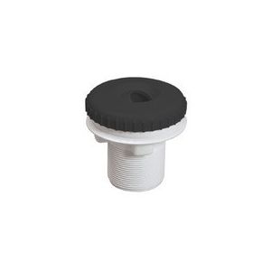 Witte wanddoorvoer met zwarte nozzle voorkant